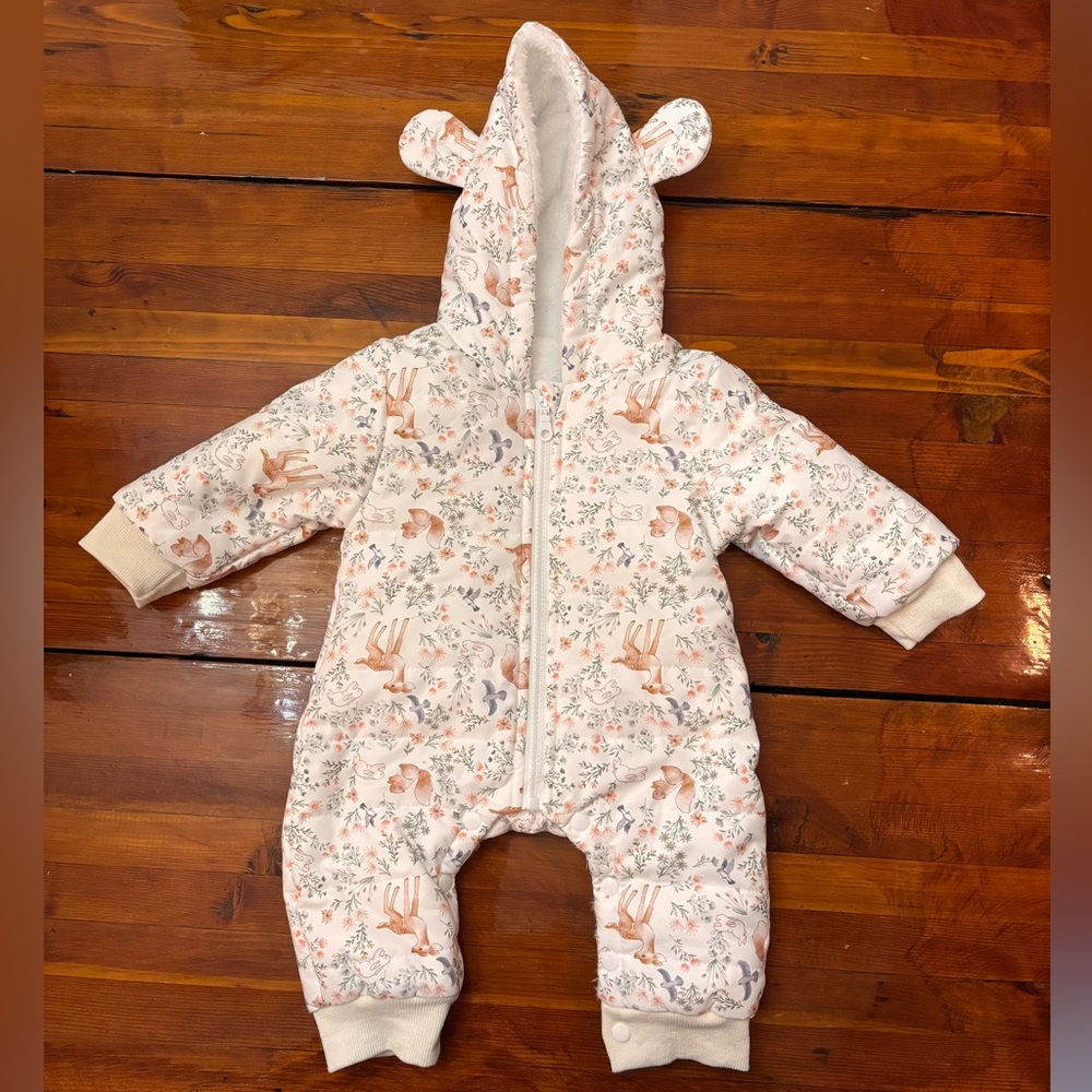 Adorable Cream Animal Print Infant One Piece Snowsuit